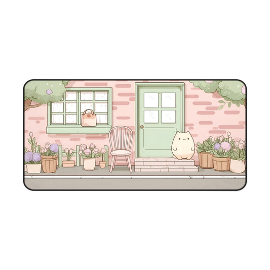 Kawaii Cottage Mouse Pad, Pastel Pink Gaming Desk Mat XL