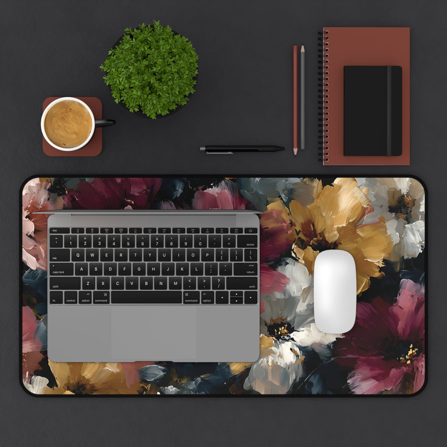 Floral Oil-Paint Desk Mat: Vintage Bloom Mouse Pad