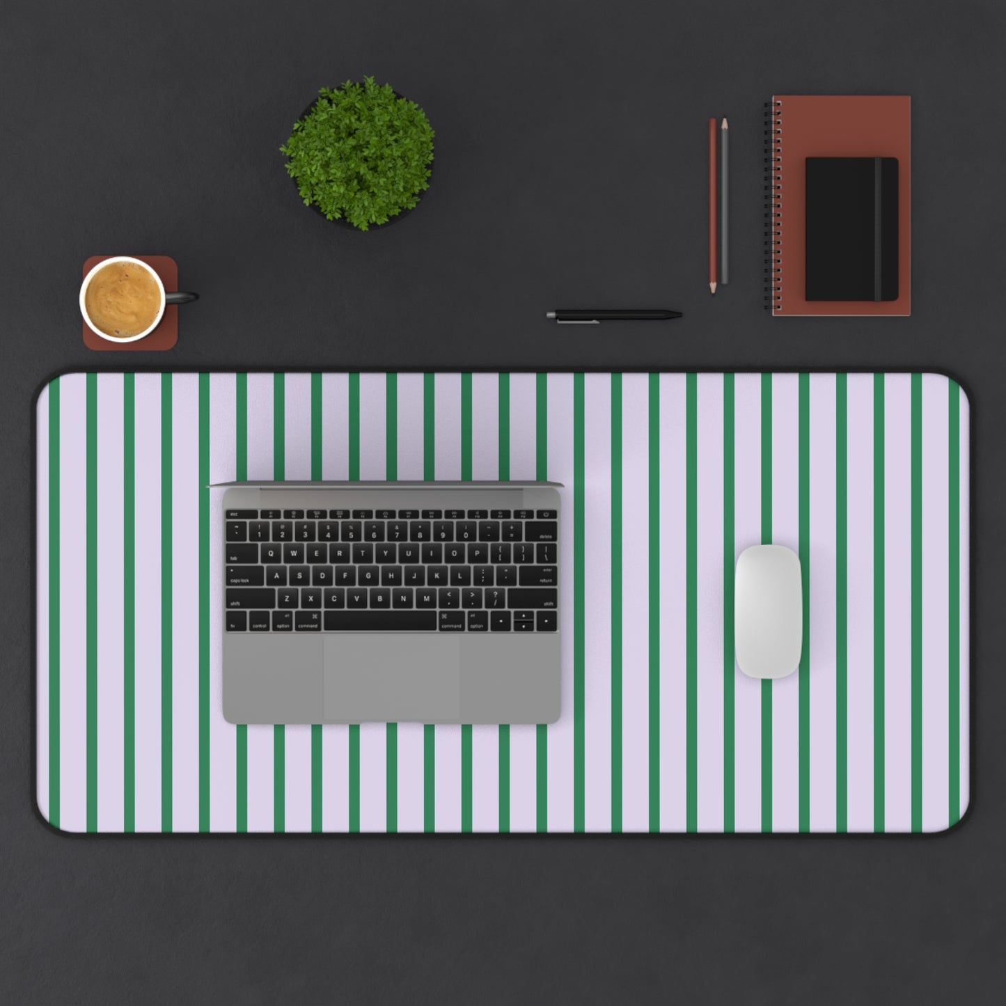 Pastel Purple and Green Stripes Desk Mat
