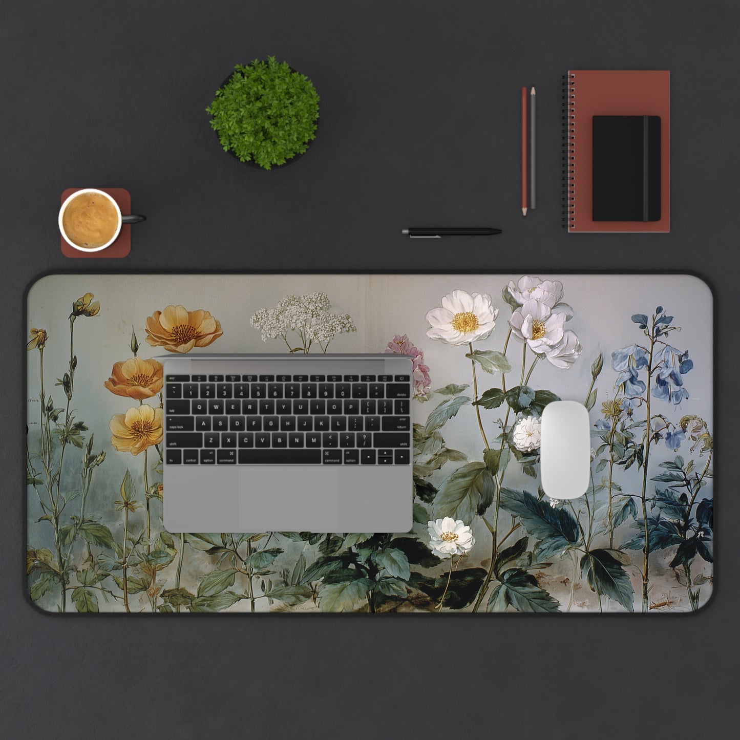 Vintage Botanical Desk Mat: Wildflower Painting Design