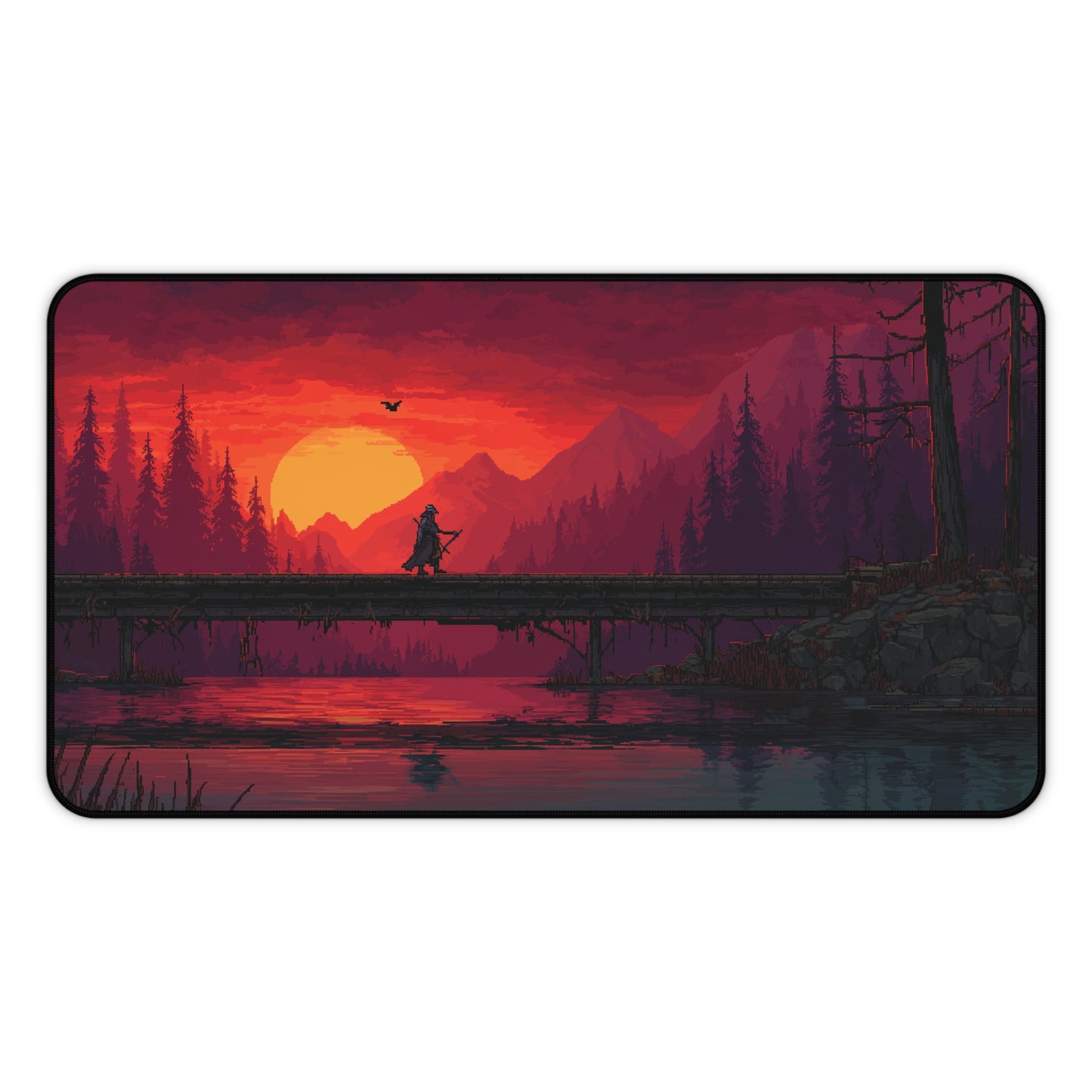 Samurai at Sunset: Pixel Art Desk Mat & Mouse Pad