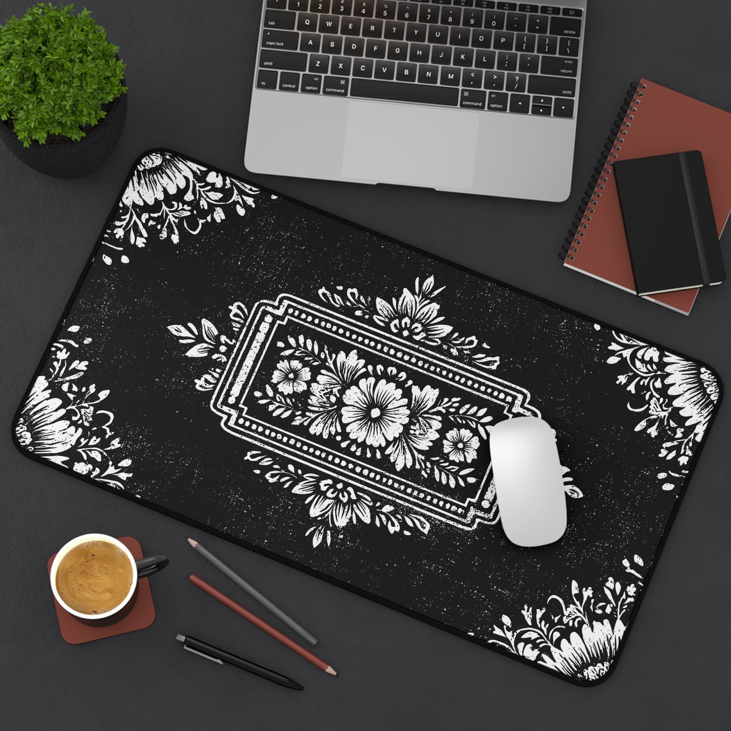 Victorian Desk Mat: Black & White Vintage Mouse Pad