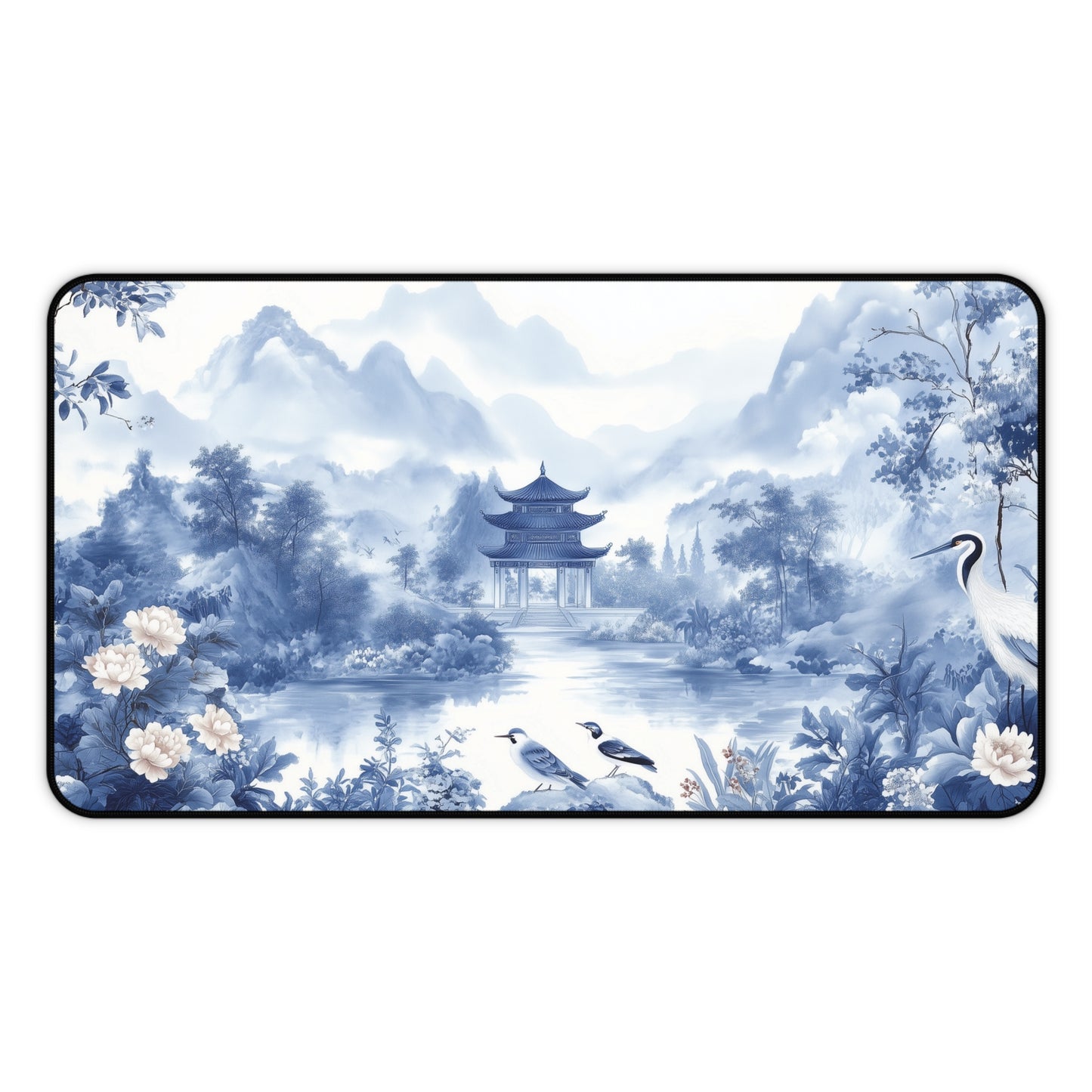 Blue Landscape Desk Mat Chinoiserie Aesthetic