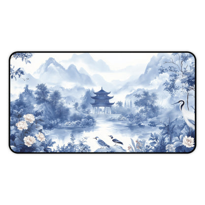 Blue Landscape Desk Mat Chinoiserie Aesthetic