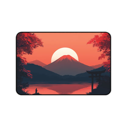 Japanese Landscape Desk Mat, Mountain and Samurai Gaming Desk Pad