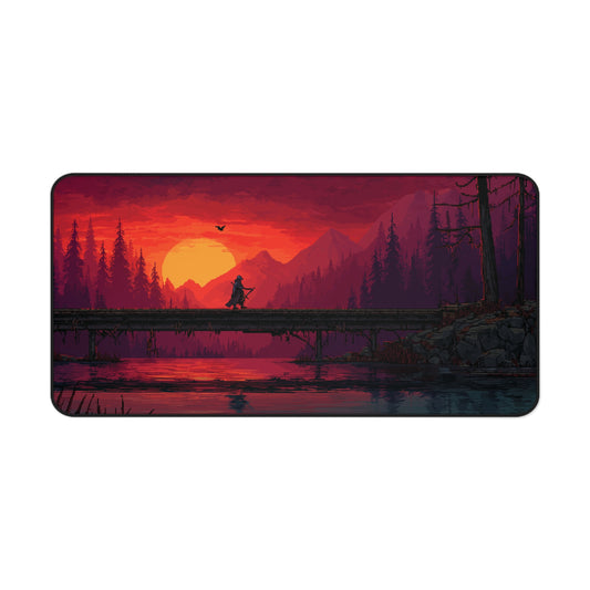 Samurai at Sunset: Pixel Art Desk Mat & Mouse Pad