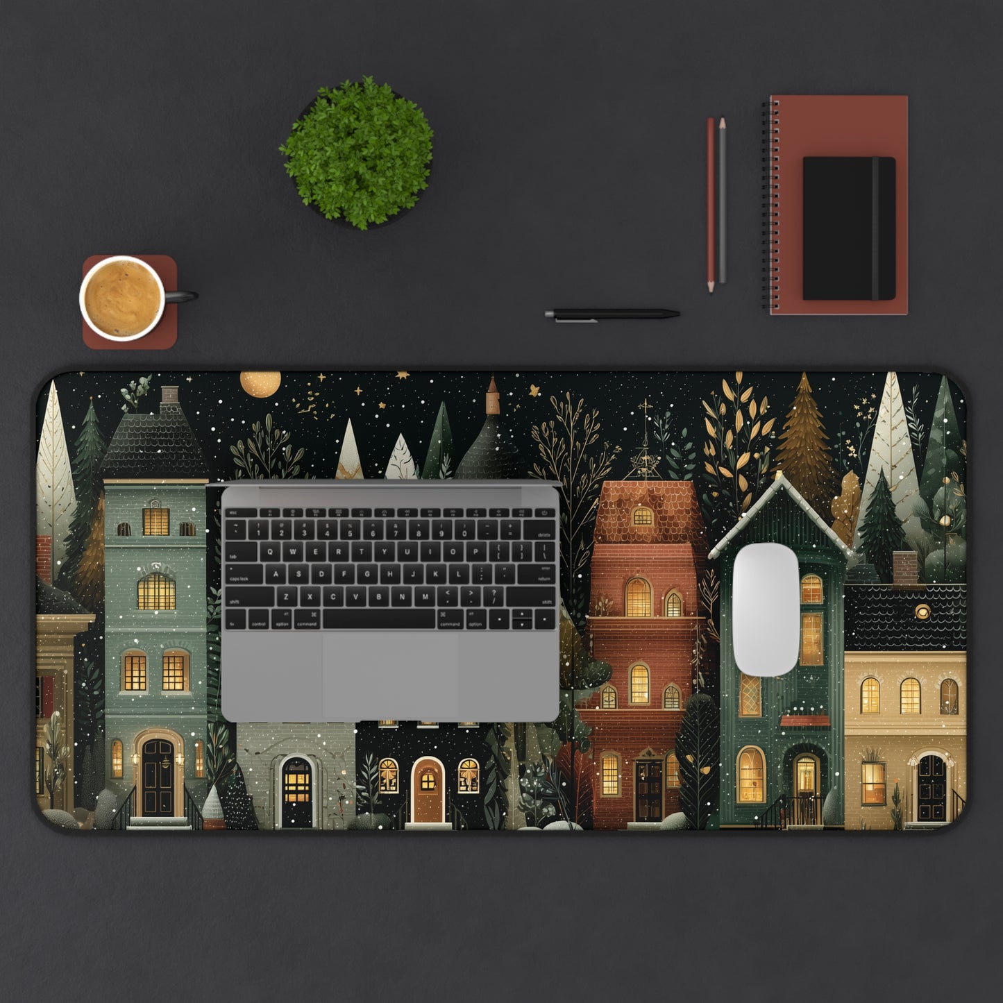 Snowy Christmas Desk Mat, Festive Winter Desk Pad