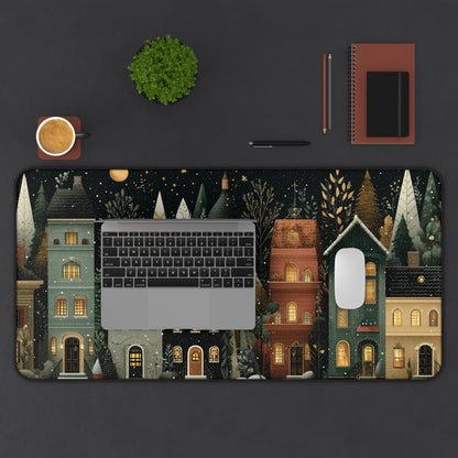 Snowy Christmas Desk Mat, Festive Winter Desk Pad
