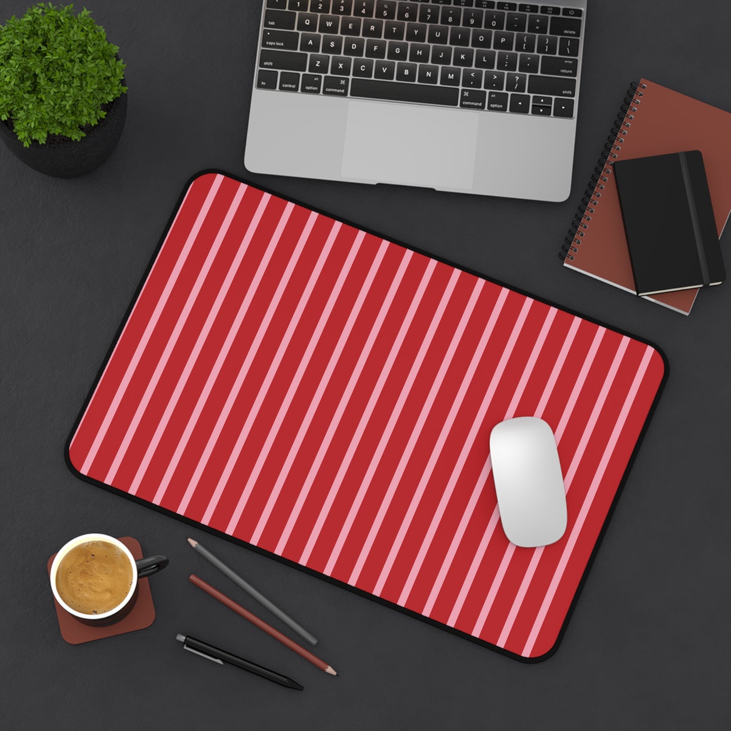 Red and Pink Striped Desk Mat — Large Modern Mousepad