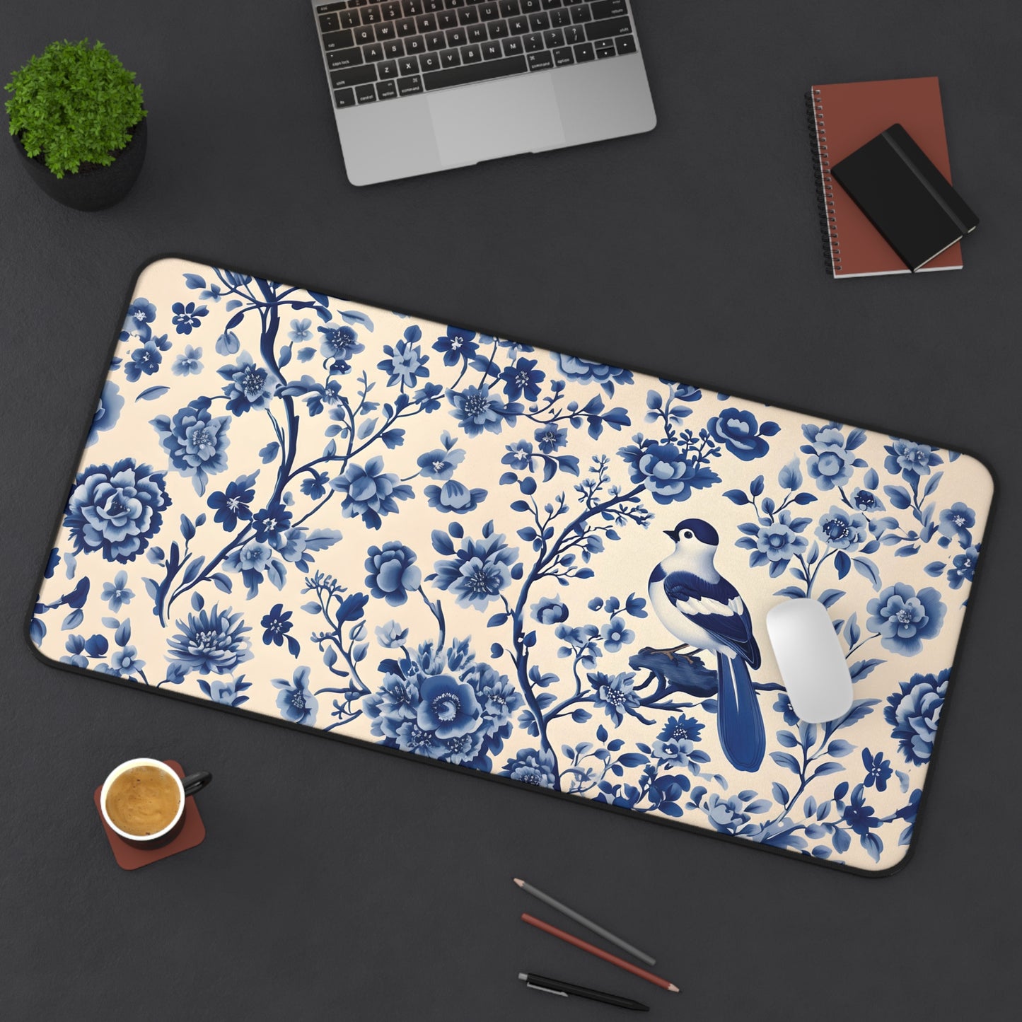 Bird Chinoiserie Desk Mat, Desk Pad & Extra Large Mouse Pad