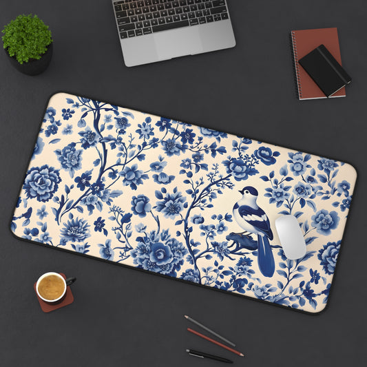 Bird Chinoiserie Desk Mat, Desk Pad & Extra Large Mouse Pad