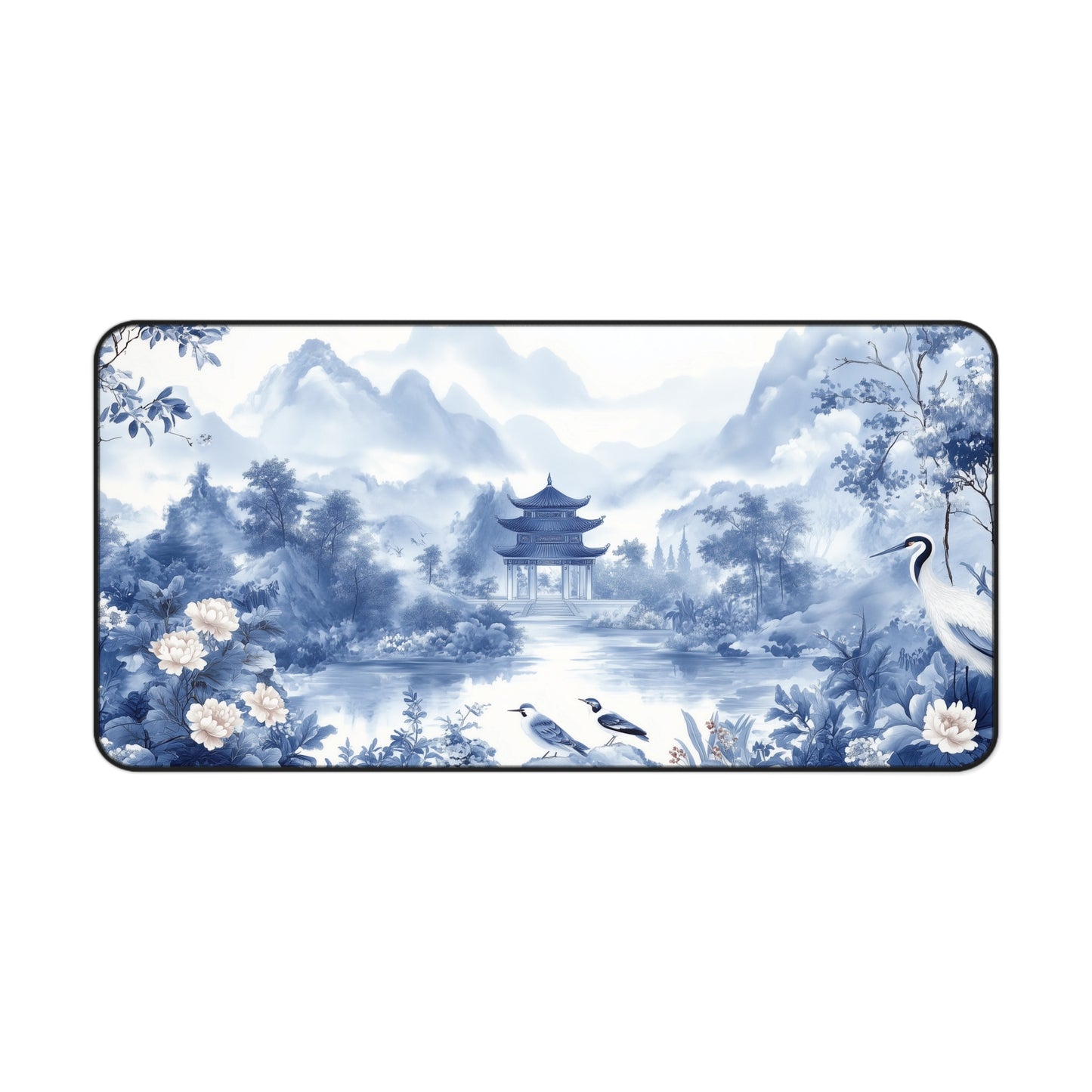 Blue Landscape Desk Mat Chinoiserie Aesthetic