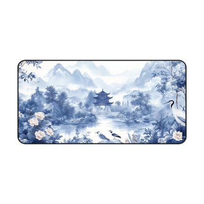 Blue Landscape Desk Mat Chinoiserie Aesthetic