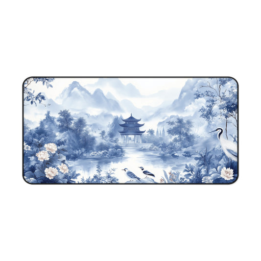 Blue Landscape Desk Mat Chinoiserie Aesthetic