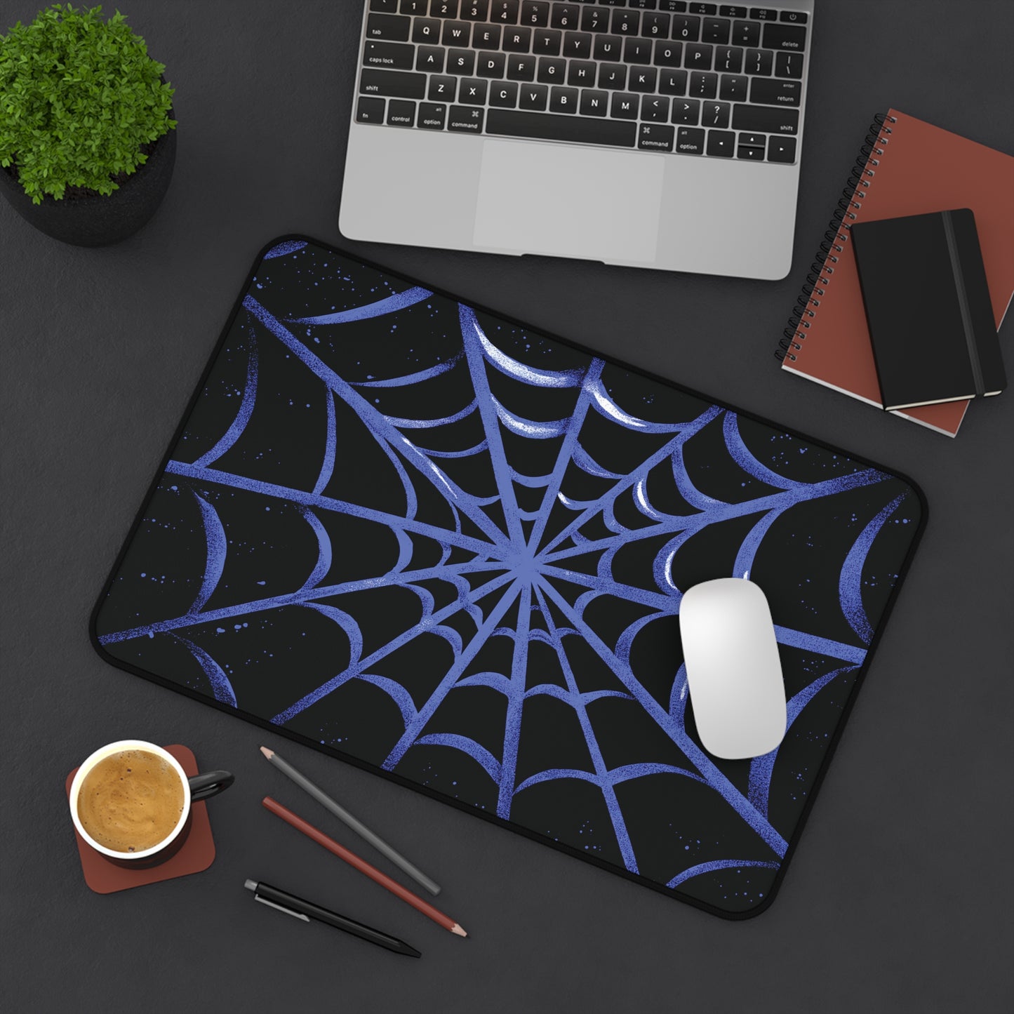 Blurple Spider Web Desk Mat, Halloween Aesthetic Mouse Pad