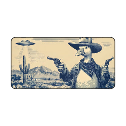 Silly Goose Cowboy Desk Mat: Vintage Western UFO Mouse Pad