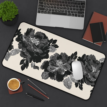 Beige and Black Dark Cottagecore Moody Floral Desk Mat