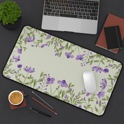 Lavender Floral Desk Mat: Purple Flowers on Sage Green