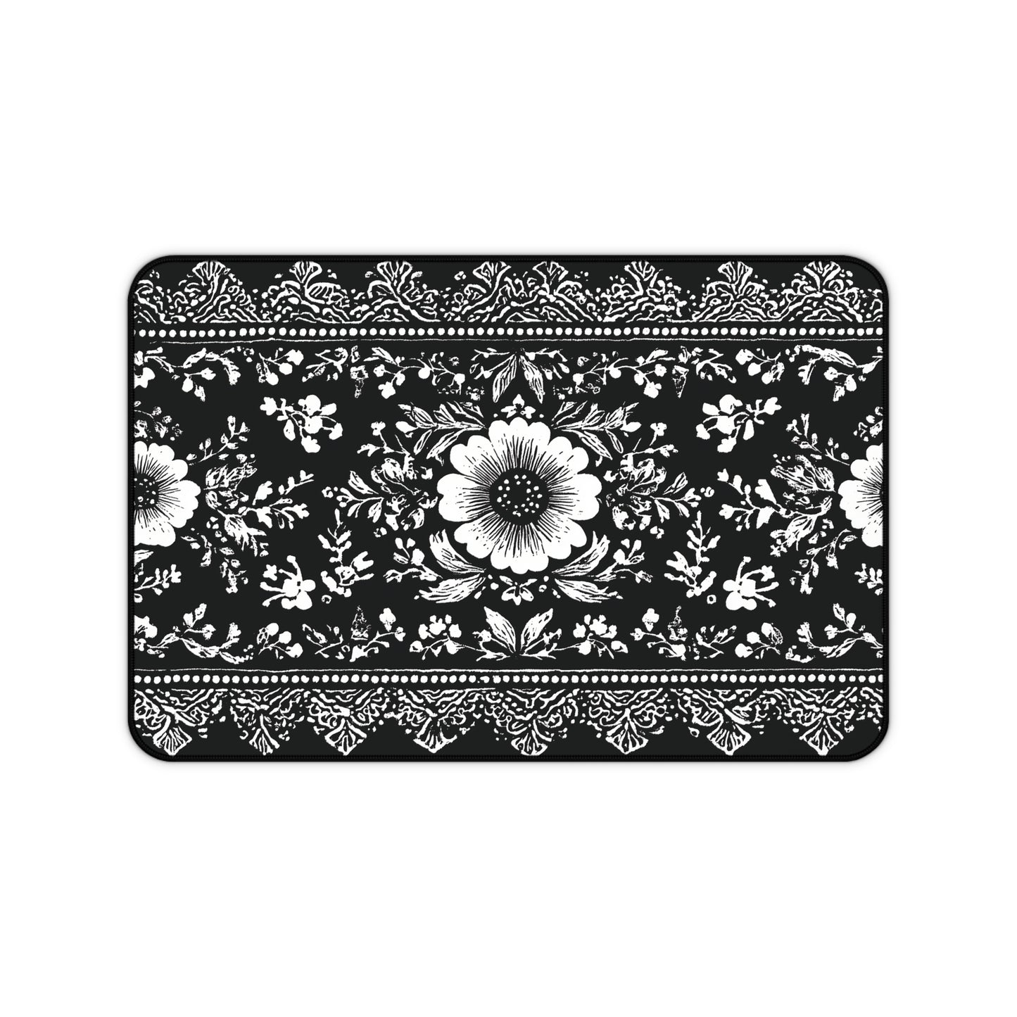 Black Damask Floral Desk Mat: Vintage Mouse Pad XL
