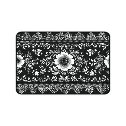 Black Damask Floral Desk Mat: Vintage Mouse Pad XL