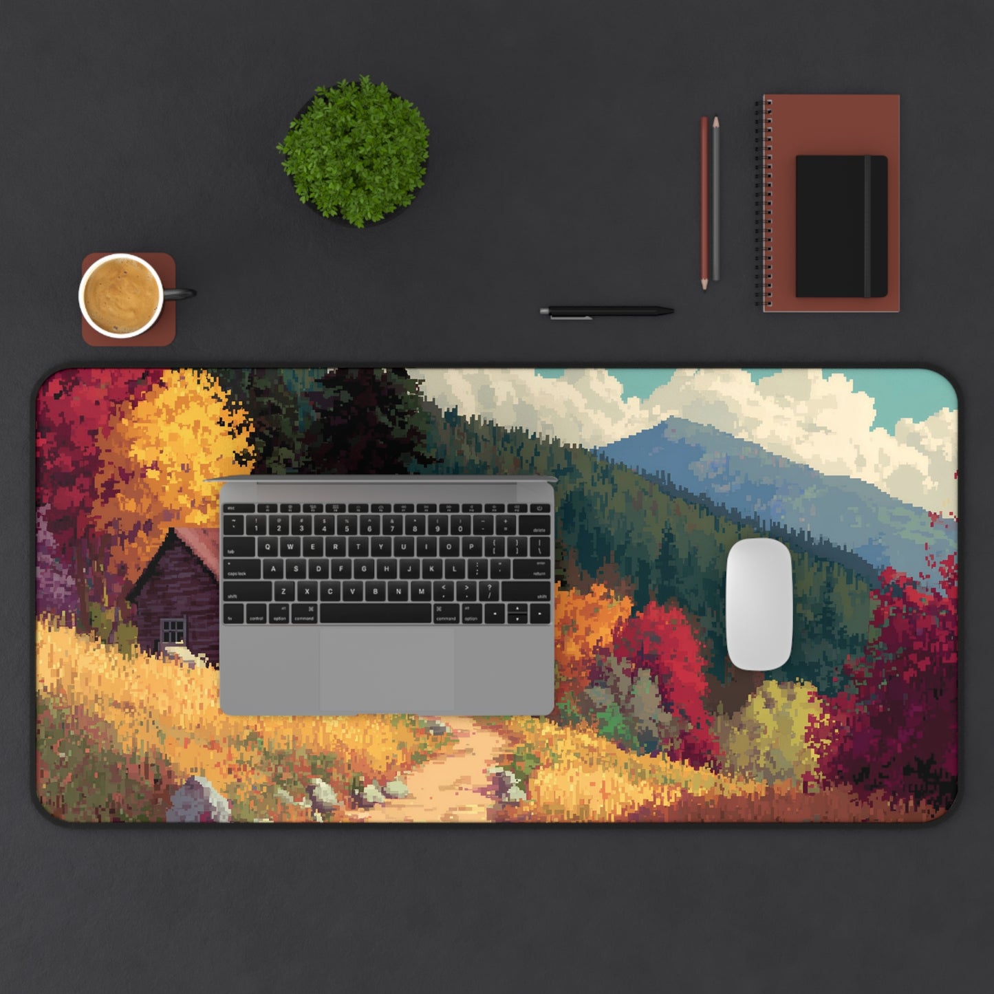 Pixel Art Desk Mat: Fall Landscape Mouse Pad
