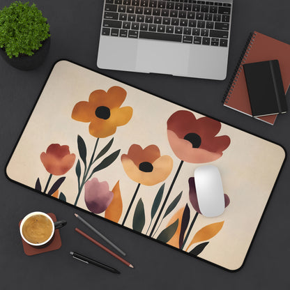 Floral Boho Desk Mat, Large Flowers Desk Pad, Minimalist Mouse Pad XL, Artistic Computer Mat, Boho Floral Keyboardmat for Office Decor