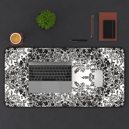 White Desk Mat with Black Flowers
