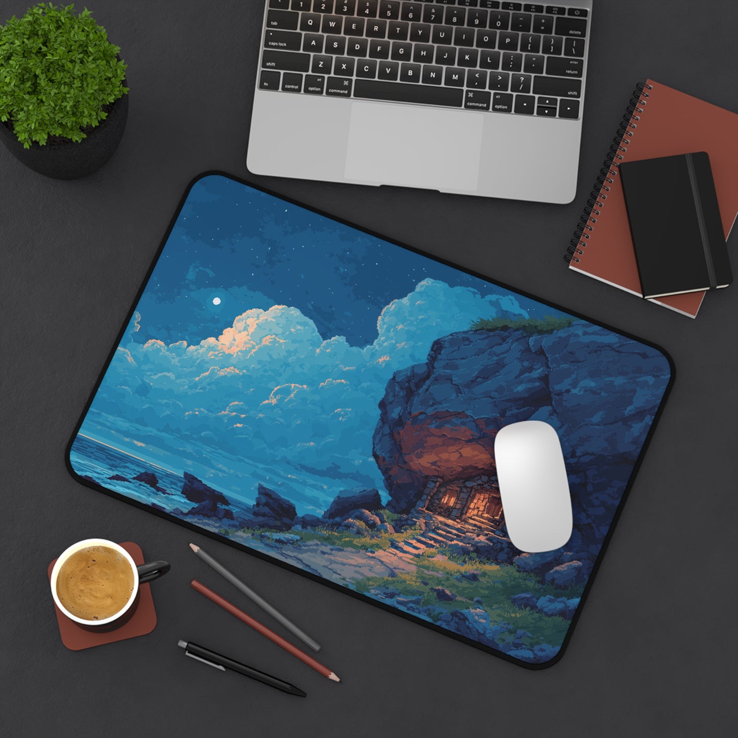 Pixel Art Night Landscape Desk Mat