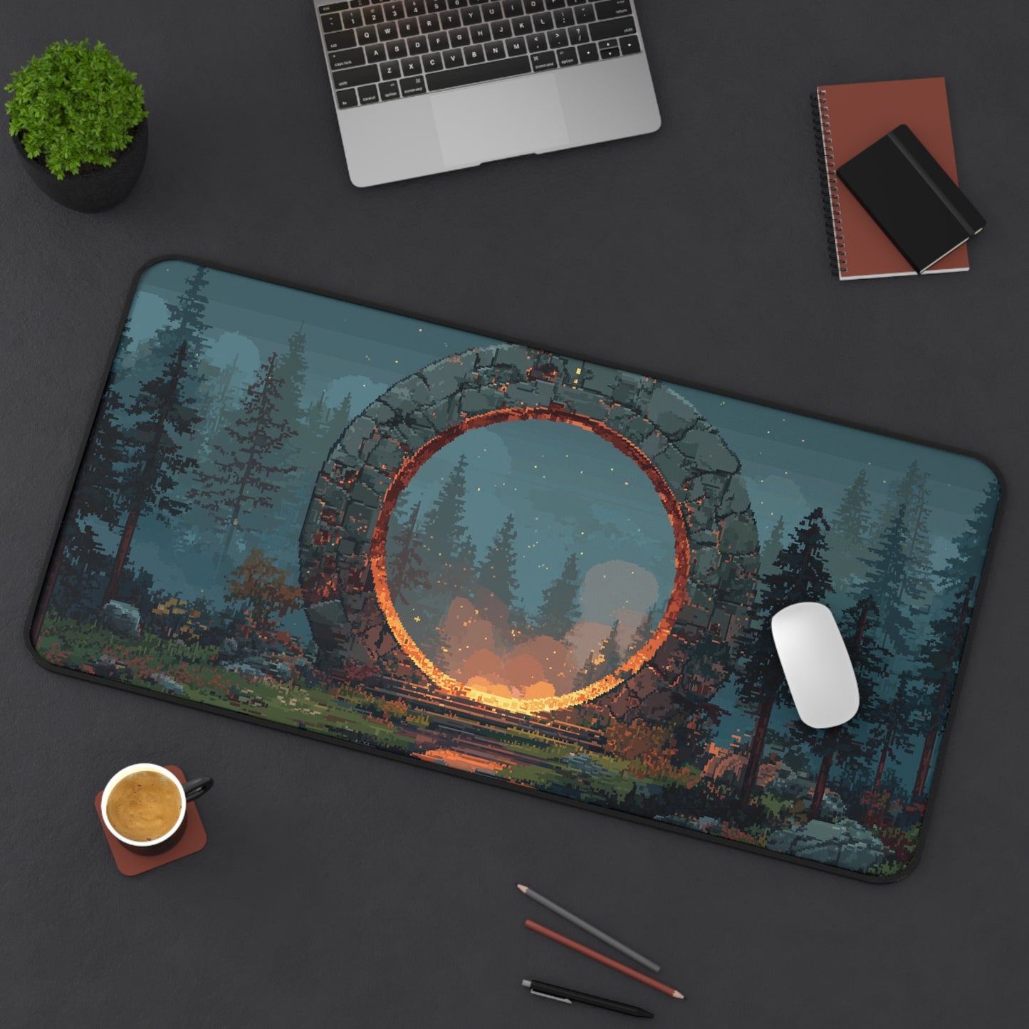 Glowing Portal XXL Mouse Pad Pixel Art Style