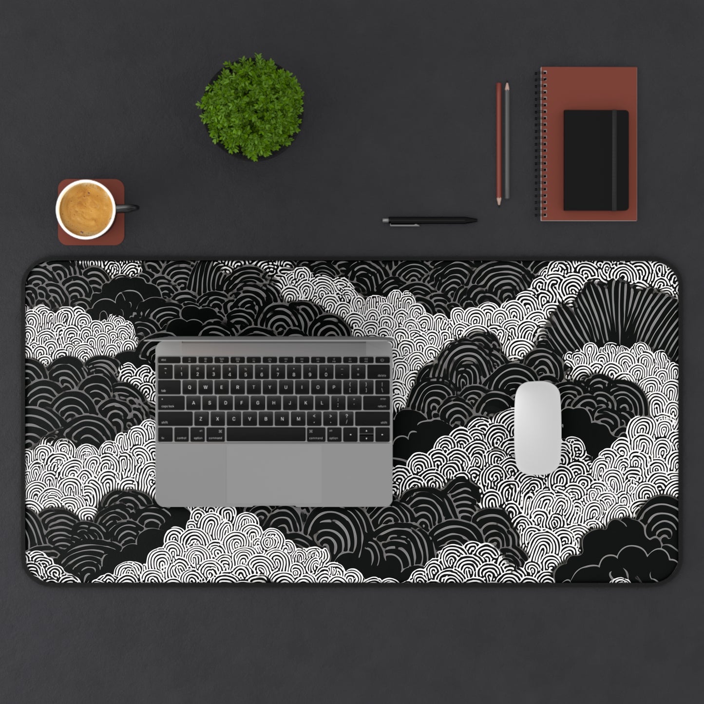 Zen Clouds Desk Mat: Black & White Mouse Pad