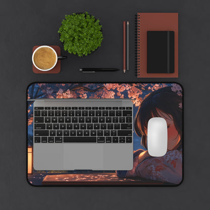 Japanese Girl Desk Mat Anime Style, Cherry Blossom Gaming Mousepad