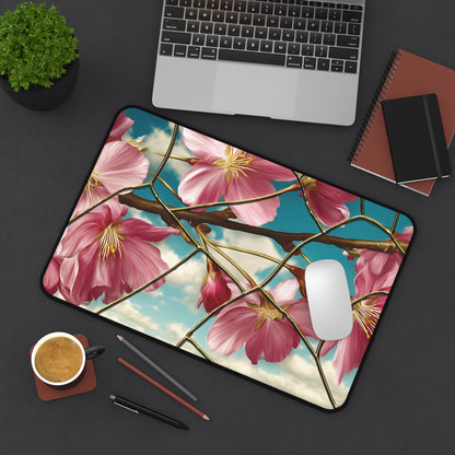 Cherry Blossom Desk Mat: Pink Sakura & Blue Sky Design