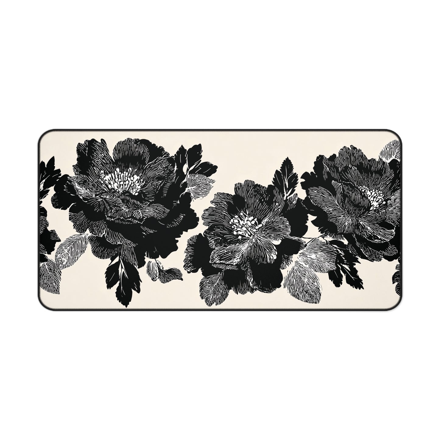 Beige and Black Dark Cottagecore Moody Floral Desk Mat