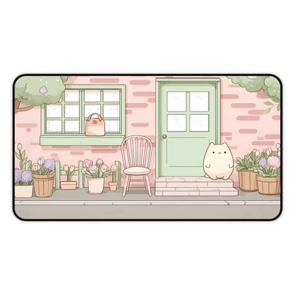Kawaii Cottage Mouse Pad, Pastel Pink Gaming Desk Mat XL