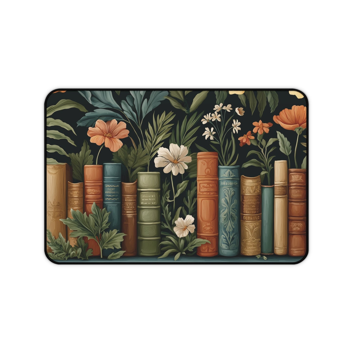 Vintage Library Desk Mat: Books & Wildflowers Botanical Print
