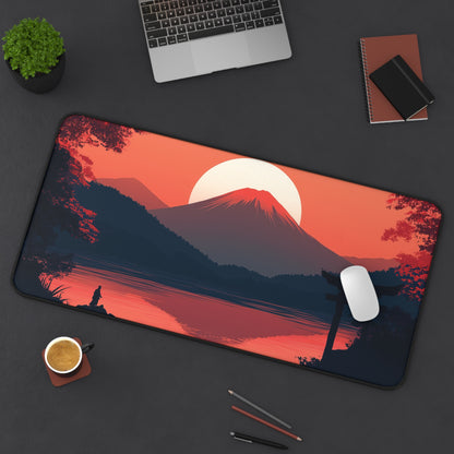 Japanese Landscape Desk Mat, Mountain and Samurai Gaming Desk Pad