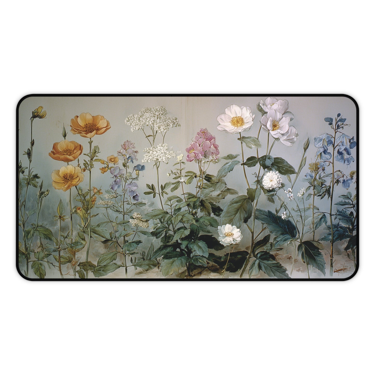 Vintage Botanical Desk Mat: Wildflower Painting Design