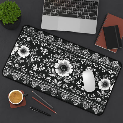 Black Damask Floral Desk Mat: Vintage Mouse Pad XL