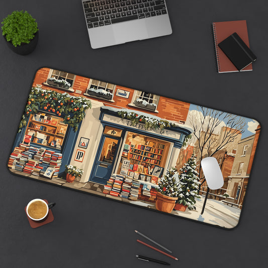 Cozy Winter Bookstore Desk Mat, Christmas Desk Decor