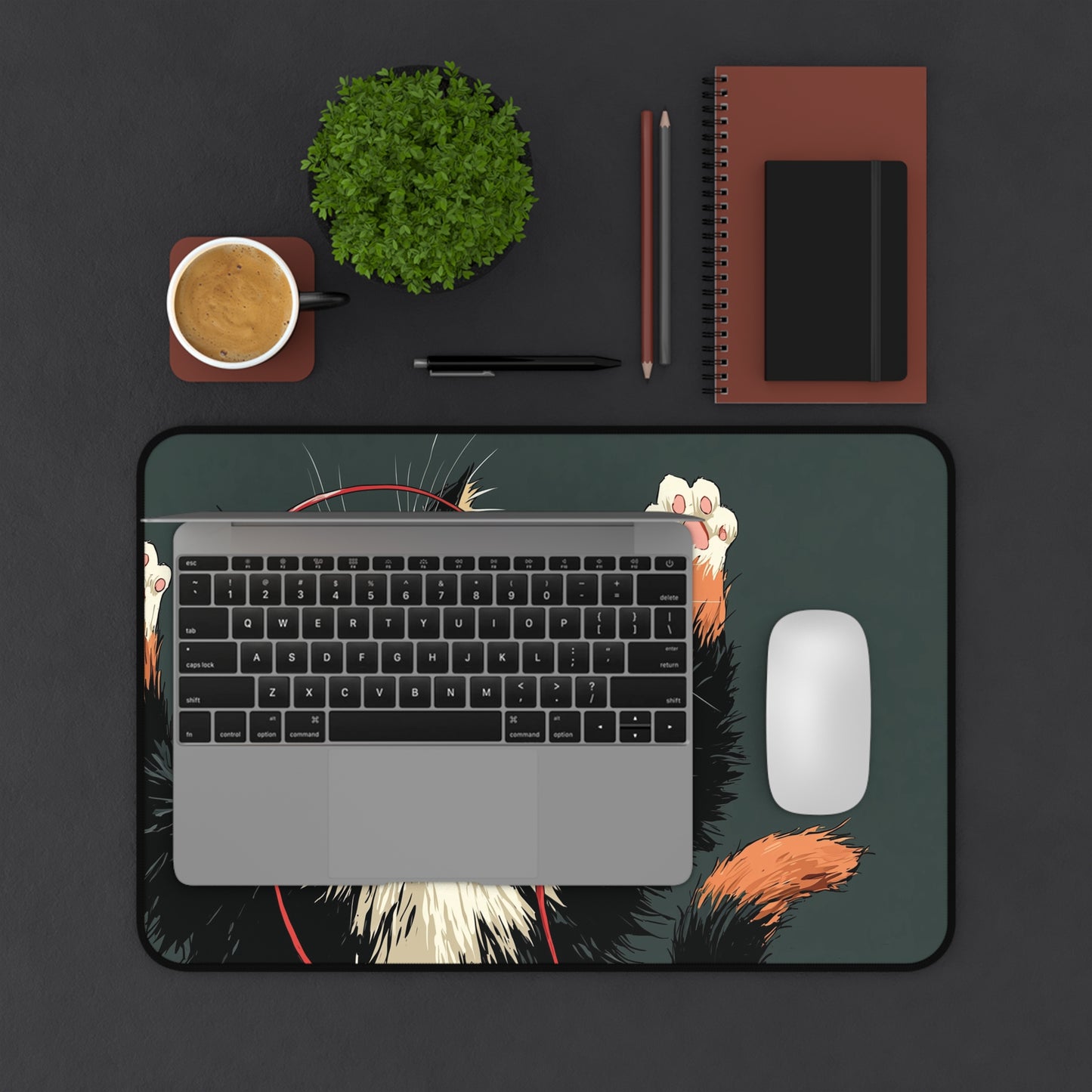 Cat with Headphones Desk Mat: Funny Calico Cat Mouse Pad