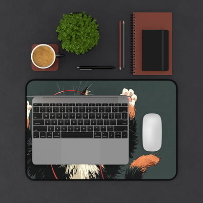 Cat with Headphones Desk Mat: Funny Calico Cat Mouse Pad