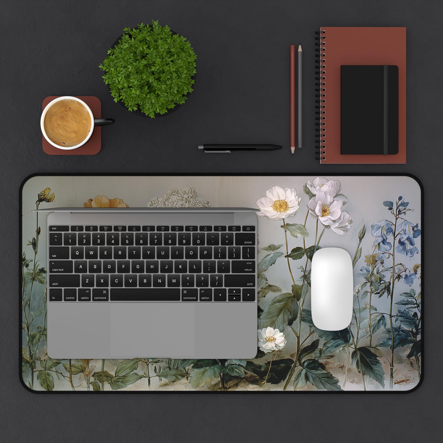 Vintage Botanical Desk Mat: Wildflower Painting Design