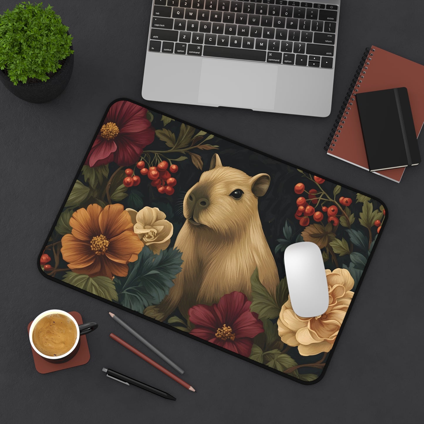 Vintage Capybara Floral Desk Mat
