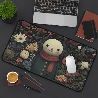 Snowman Desk Mat, Christmas Floral Desk Pad