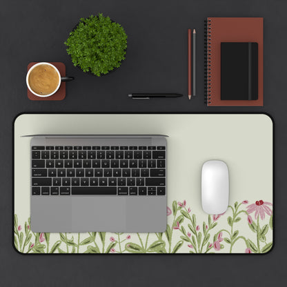 Pink Flower Desk Mat: Wildflower Meadow on Sage Green
