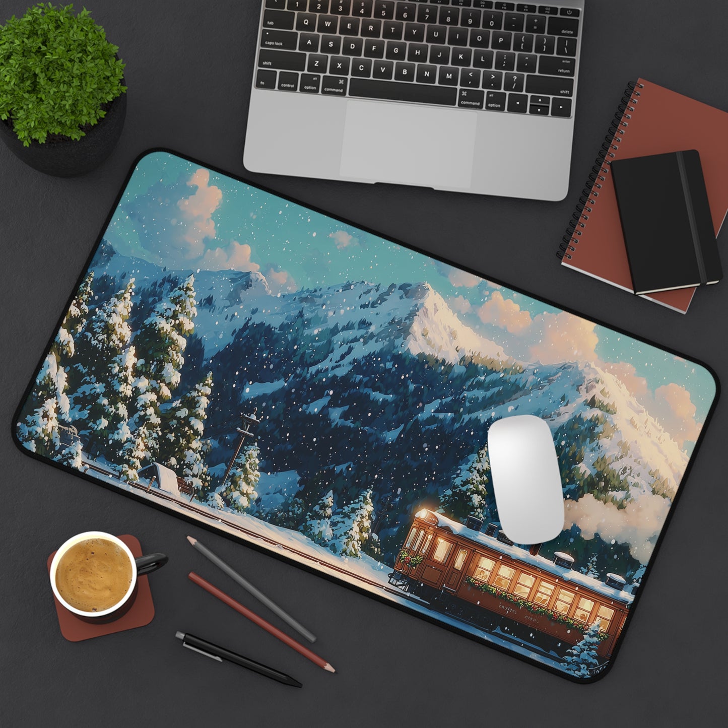 Red Train Desk Pad, Christmas Office Decor