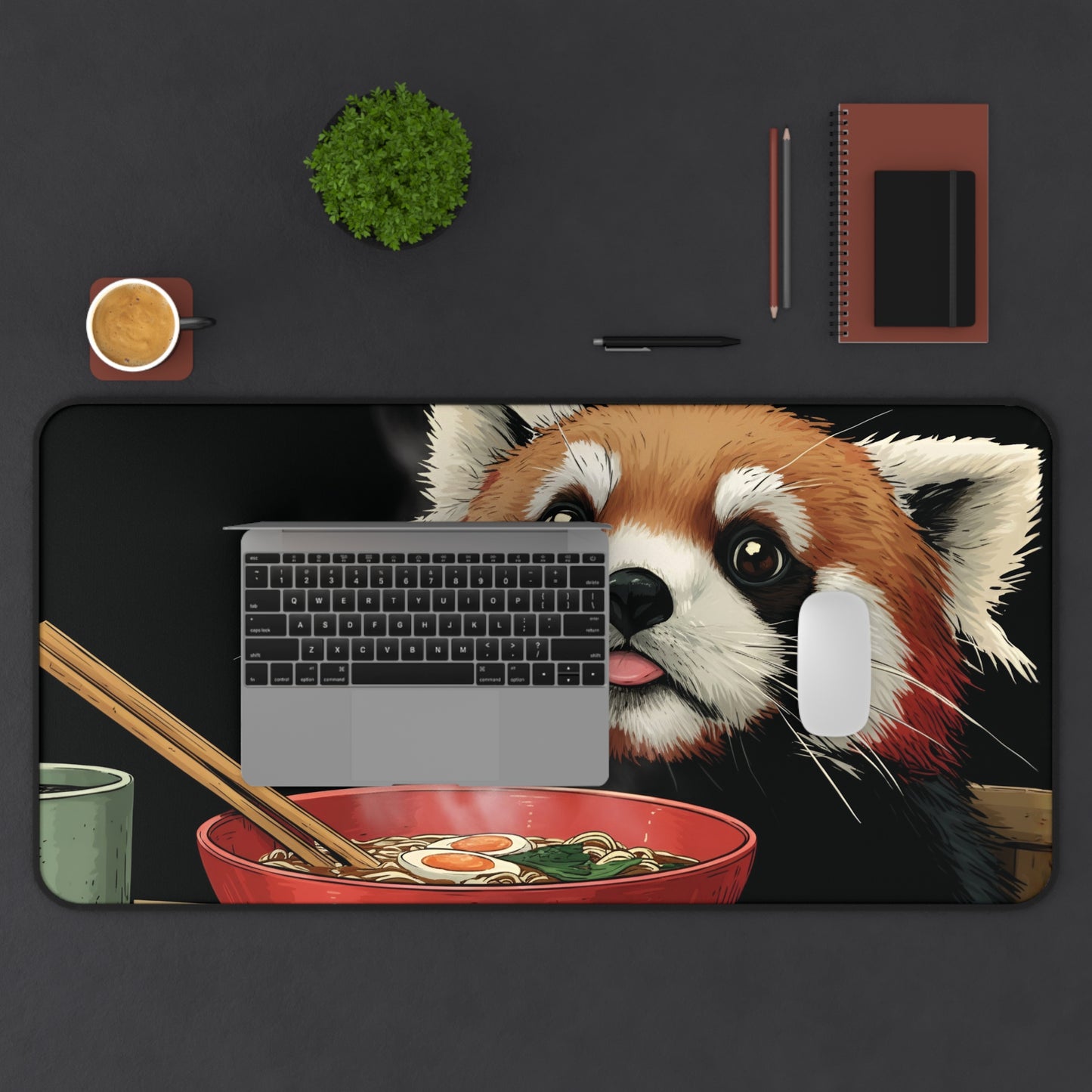 Funny Red Panda Eating Ramen Desk Mat