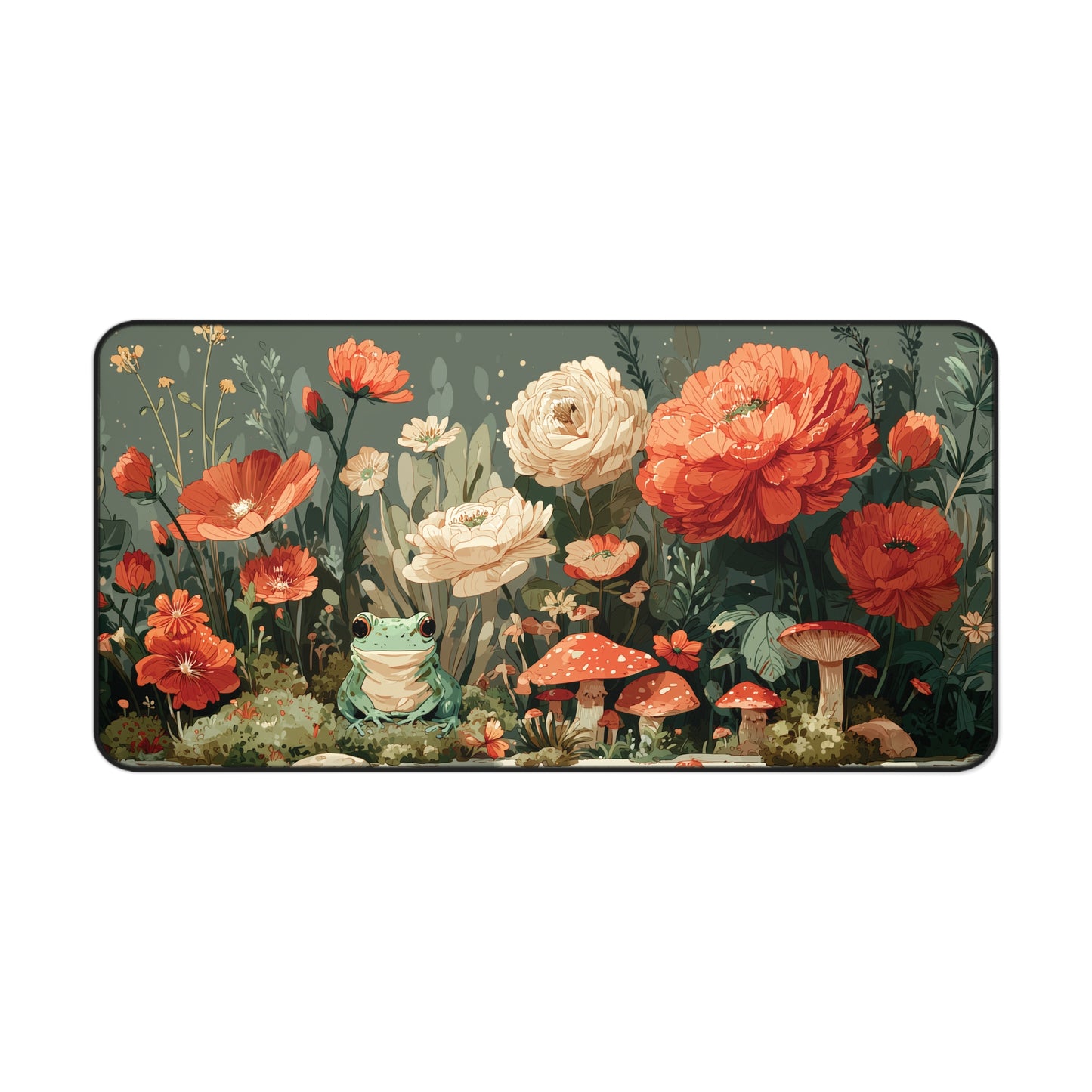 Whimsical Frog and Mushroom Desk Mat XL