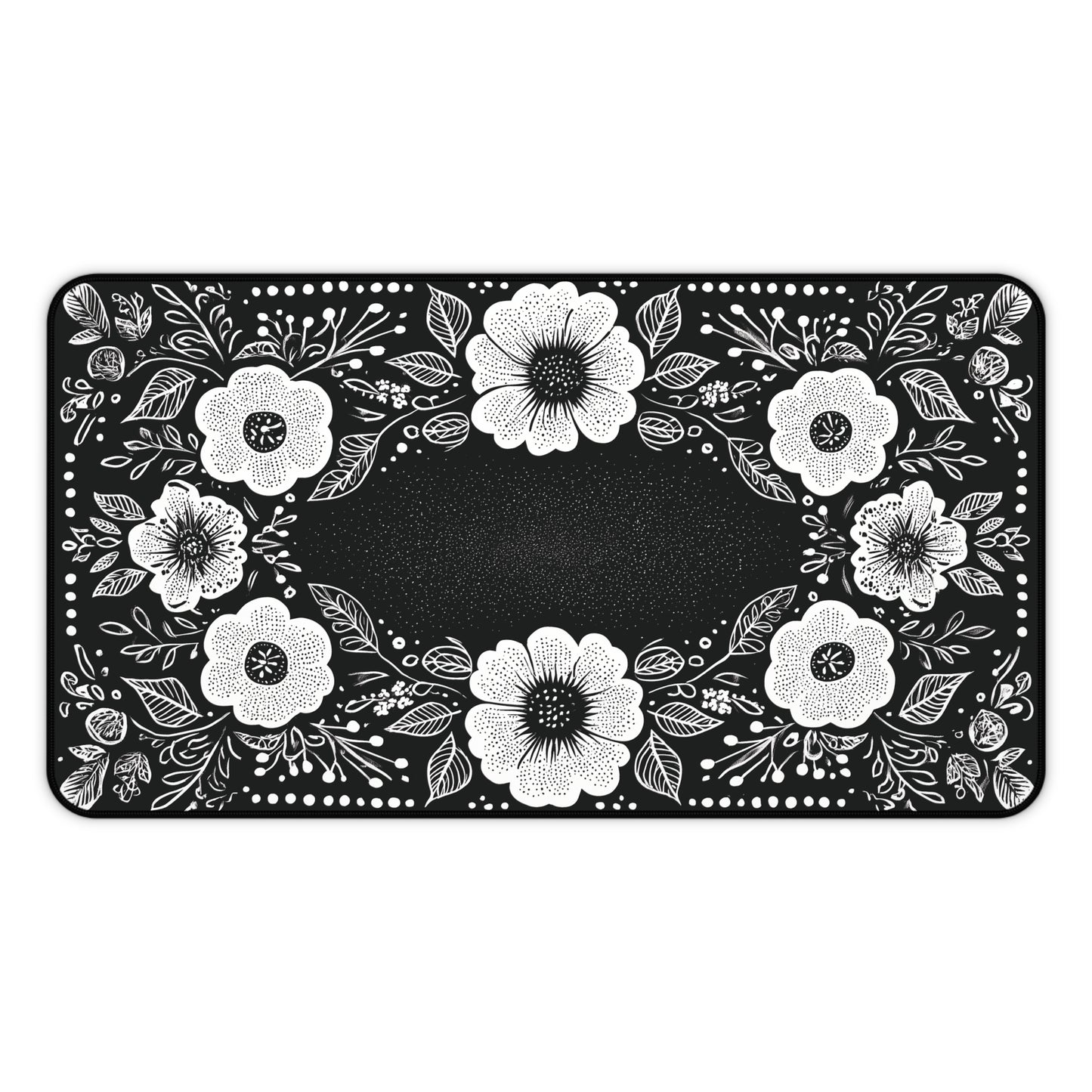 Black & White Floral Desk Mat: Hand-Drawn Botanical Mouse Pad