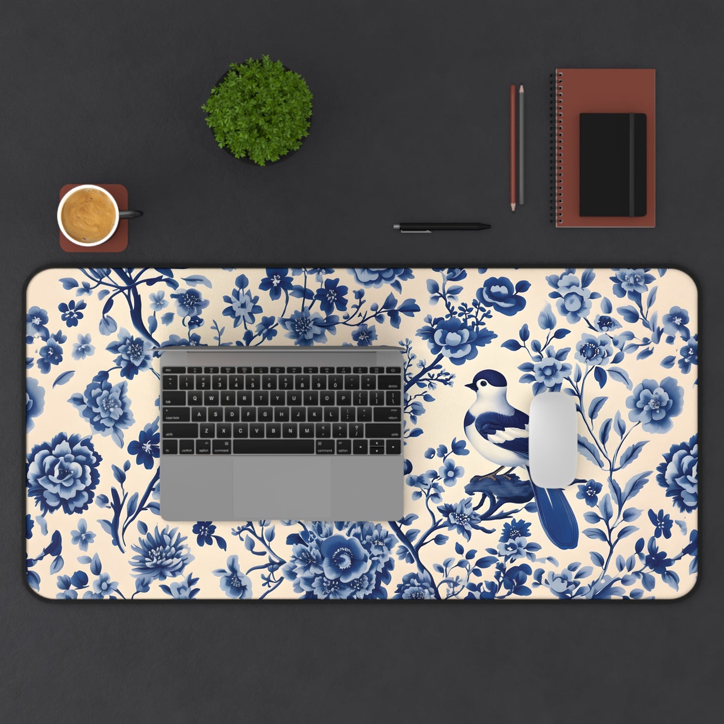 Bird Chinoiserie Desk Mat, Desk Pad & Extra Large Mouse Pad